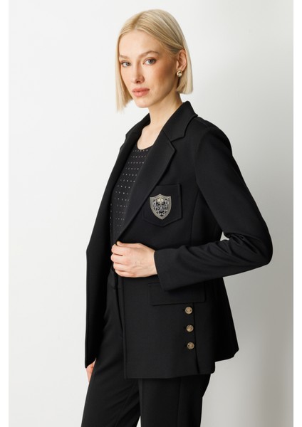 Kadın Cebi Armalı Süs Düğmeli Ceket 5033 Siyah fiyatları