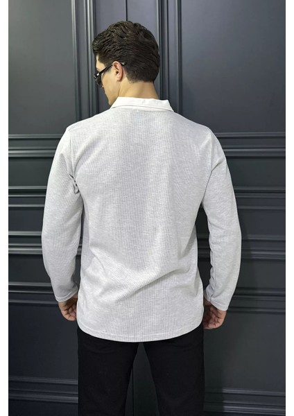 Erkek Gömlek Yaka Çizgili Sweatshirt P-00018564
