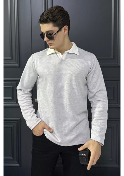 Erkek Gömlek Yaka Çizgili Sweatshirt P-00018564 fiyatları