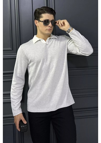 Erkek Gömlek Yaka Çizgili Sweatshirt P-00018564 modelleri