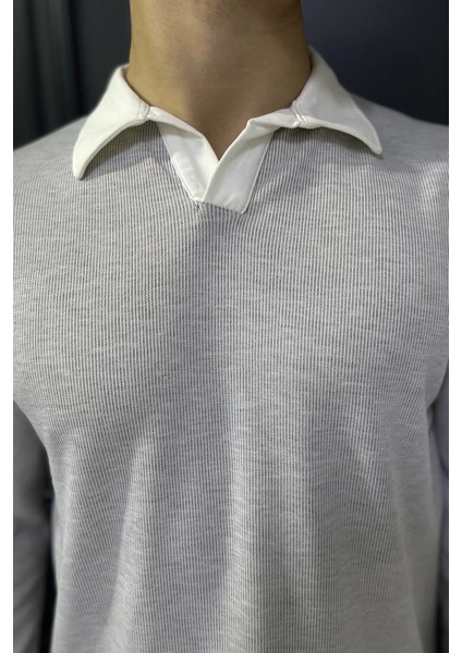 Erkek Gömlek Yaka Çizgili Sweatshirt P-00018564 fırsatları