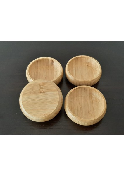 4 Adet Bambu Kuruyemiş Çerez Kasesi Bambu Kuruyemiş Tabağı- Yuvarlak