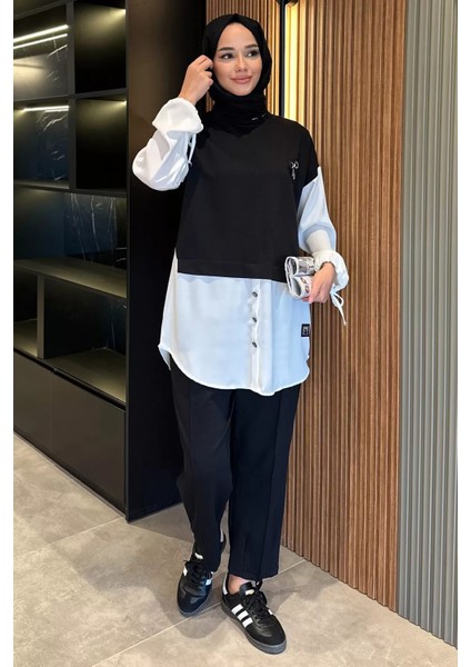 Bisiklet Yaka Taş Işlemeli Tunik Bel Lastikli Pantolon Tesettür Ikili Takım P-00018533 fiyatları