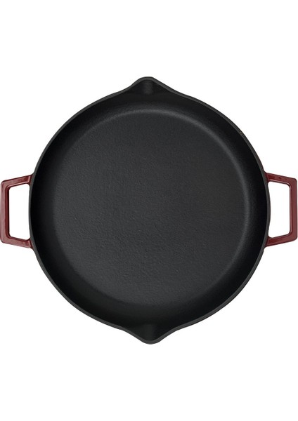 Döküm Yuvarlak Kızartma Tavası Cam Kapaklı Döküm Demir Yekpare Çift Kulplu ÇAP(Ø)30CM.-BORDO modelleri