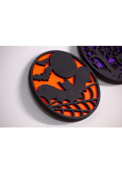 Halloween - Cadılar Bayramı Temalı Ahşap Bardak Altlıkları - Ylndesign Wood&Craft indirimleri
