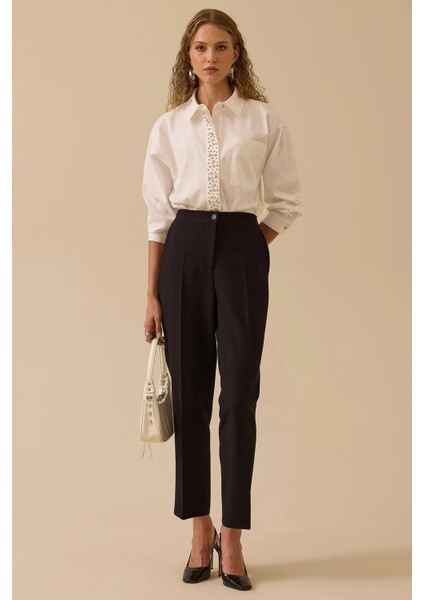 Kadın Beli Lastikli Bilek Boy Pantolon 0015 Siyah