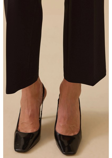 Kadın Beli Lastikli Bilek Boy Pantolon 0015 Siyah modelleri