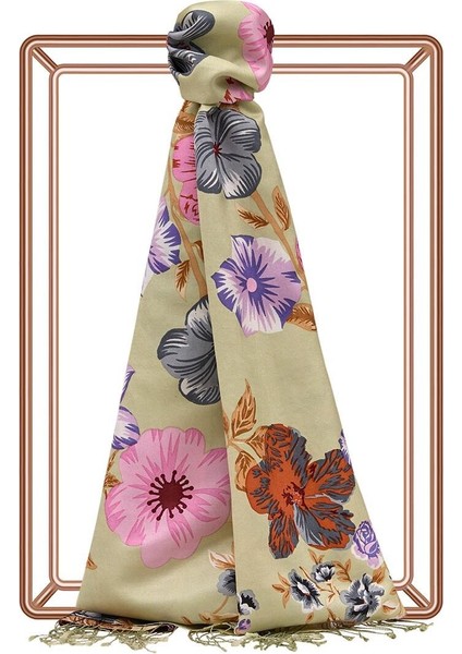 Ipekevi Desenli Ipek Şal - Petunya Desenli - Fıstık Yeşili