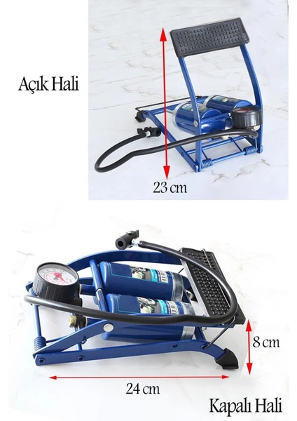 Ayaklı Tipi Hava Pompası Göstergeli Çift Hava Depolu Teker Araç Bisiklet Pompası Mft. fırsatları