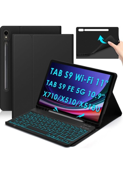 Samsung Galaxy Tab S10 Lite Rgb LED Işıklı Türkçe Karakterli Bluetooth Özellikli Kalemlikli Klavyeli Kılıf SM-X400