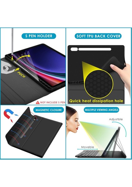 Samsung Galaxy Tab S10 Lite Rgb LED Işıklı Türkçe Karakterli Bluetooth Özellikli Kalemlikli Klavyeli Kılıf SM-X400 modelleri