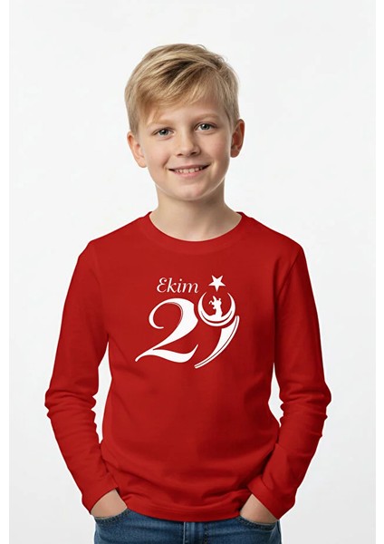 29 Ekim Baskı Temalı Uzun Kollu Erkek Çocuk Sweatshirt