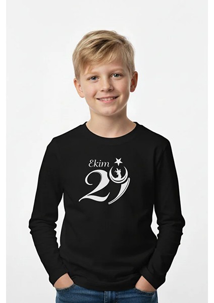 29 Ekim Baskı Temalı Uzun Kollu Erkek Çocuk Sweatshirt