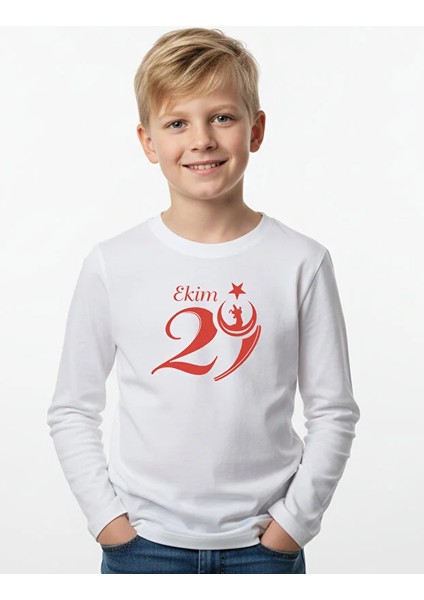 29 Ekim Baskı Temalı Uzun Kollu Erkek Çocuk Sweatshirt