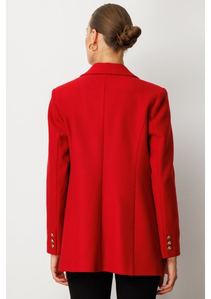 Kadın Önü Armalı Kapak Cepli Kaşe Ceket 5071 Kırmızı fırsatları