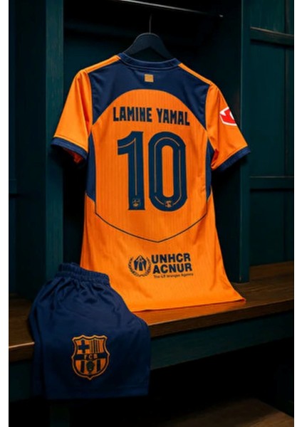 Barcelona Lamine Yamal Yeni Sezon Turuncu Çocuk Forma Takımı 4'lü Set Çorap+Bileklik modelleri