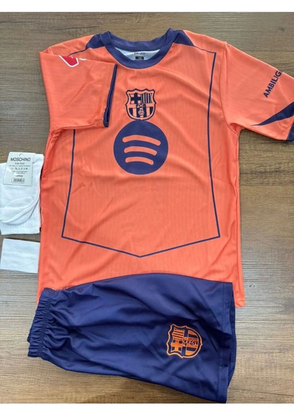 Barcelona Lamine Yamal Yeni Sezon Turuncu Çocuk Forma Takımı 4'lü Set Çorap+Bileklik fırsatları