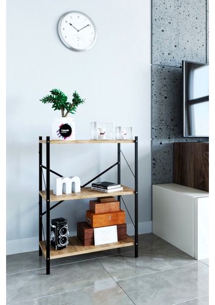 Metal Kitaplık 3 Raflı Çok Amaçlı Dosya Kitap Rafı Ofis Salon Raf Ceviz