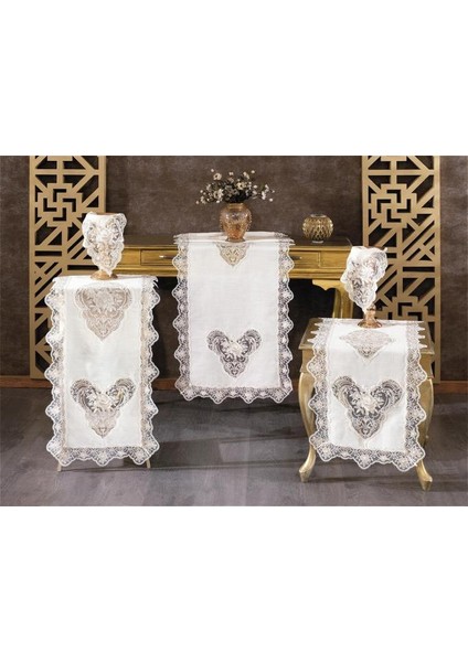 Katre Keten 5 Parça Salon Takımı Krem