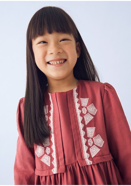 4-10 Yaş Kız Çocuk Kırmızı Etnik Desenli Elbise | Pamuk Astarlı fiyatları