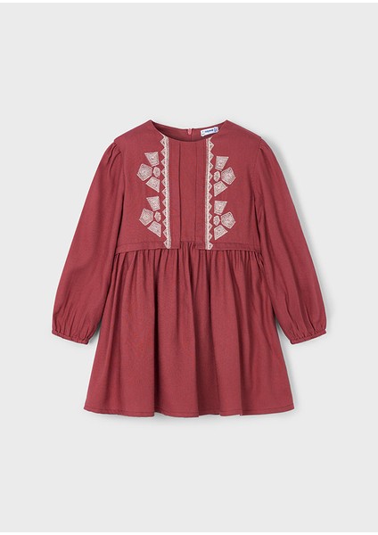 4-10 Yaş Kız Çocuk Kırmızı Etnik Desenli Elbise | Pamuk Astarlı fırsatları
