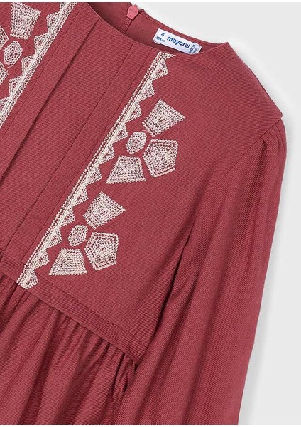 4-10 Yaş Kız Çocuk Kırmızı Etnik Desenli Elbise | Pamuk Astarlı