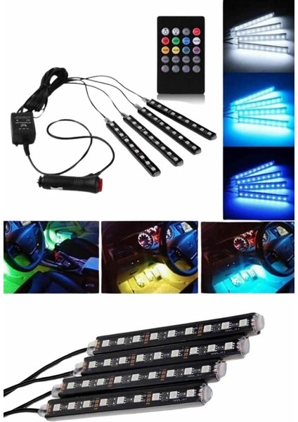 Msa-Shop Araç Içi Ayak Altı 12'li Şerit LED Işık Uzaktan Kumandalı Rgb Işıklı Ses ve Müziğe Duyarlı fırsatları