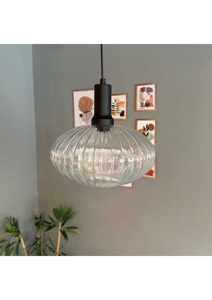 Elegant Cam Şeffaf Avize Siyah Fener Başlık Sarkıt Lamba Restoran Salon Aydınlatma