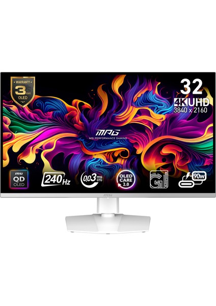 Msı 31.5" Mpg 321URXW Qd-Oled 3840X2160 (Uhd) 16:9 Flat Qd-Oled 240HZ 0.03MS G-Sync Compatıble Beyaz Gamıng Monıtor