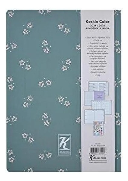 Ciltli Akademik Ajanda 17x24 cm 176 Sayfa Yıldız Desenli Türkiye Menşeli