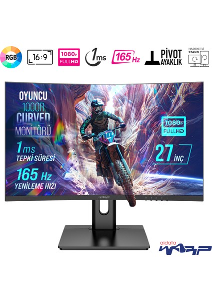WRP27-165-B 27" 165HZ 1ms Rgb 1000R Curved (Hdmı + Display Port) Freesync + G-Sync Fhd Oyuncu Monitörü