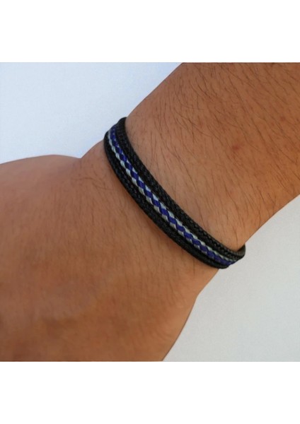 Mavi Detaylı 3 Parça Hasır Örgü Çelik Bileklik modelleri