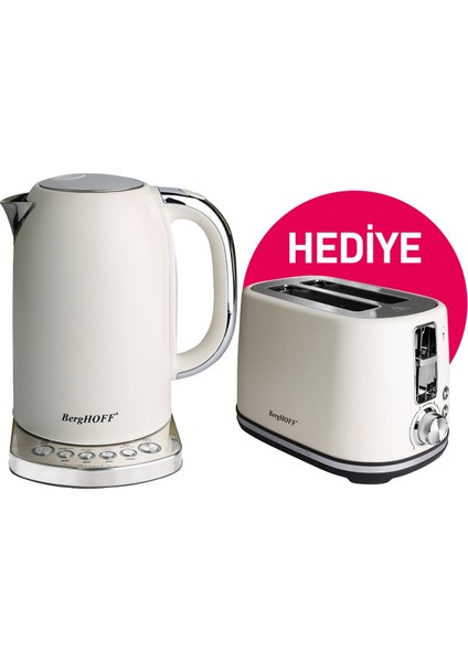 Gem Concept 1.7 Litre Vanilya Krem Rengi Retro Su Isiticisi ve Berghoff Ekmek Kizartma Makinesi