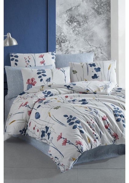 Flora Çift Kişilik Nevresim Takımı Indigo