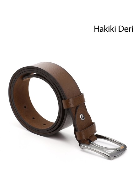 Erkek Taba Antik Hakiki Deri 4 Cm Kot Kemeri