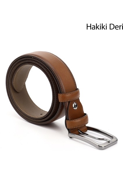 Erkek Taba Antik Hakiki Deri 3,5 Cm Klasik Kemer