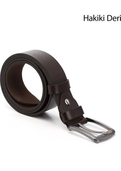 Erkek Kahve Antik Hakiki Deri 4 Cm Kot Kemeri