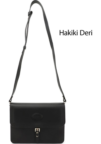 Kadın Siyah Hakiki Deri Omuz Çantası