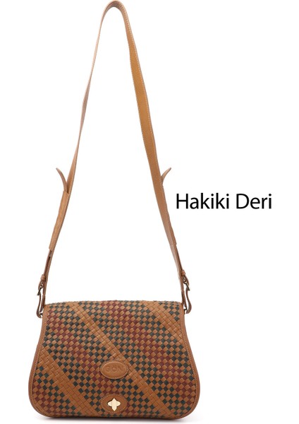 Kadın Taba Antik Hakiki Deri Uzun Askılı Hasır Örgü Omuz Çantası