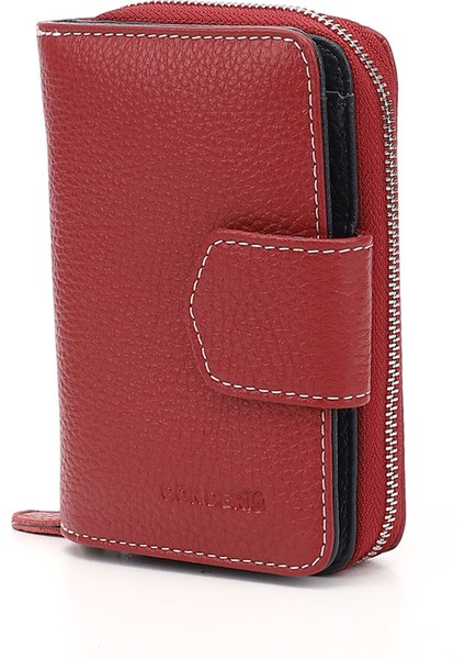 Kadın Kırmızı - Lacivert Dikey Hakiki Deri Cüzdan modelleri