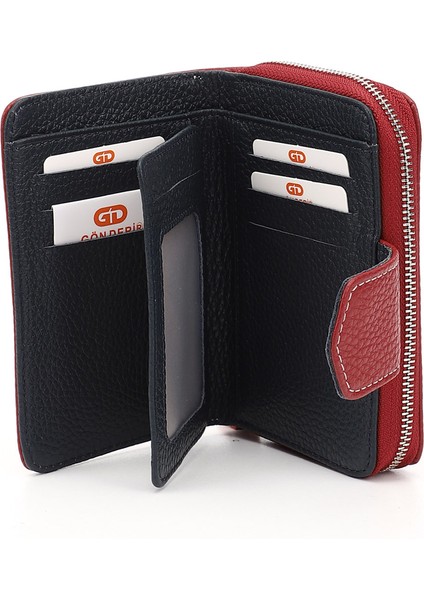 Kadın Kırmızı - Lacivert Dikey Hakiki Deri Cüzdan fırsatları