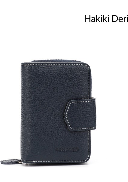Kadın Lacivert Dikey Hakiki Deri Cüzdan