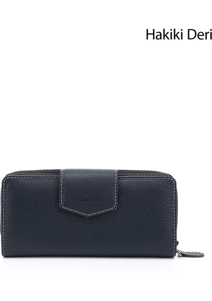 Kadın Lacivert Yatay Hakiki Deri Cüzdan