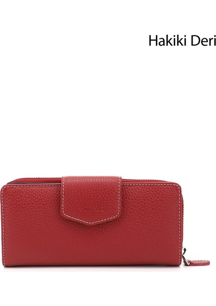Kadın Kırmızı - Lacivert Yatay Hakiki Deri Cüzdan