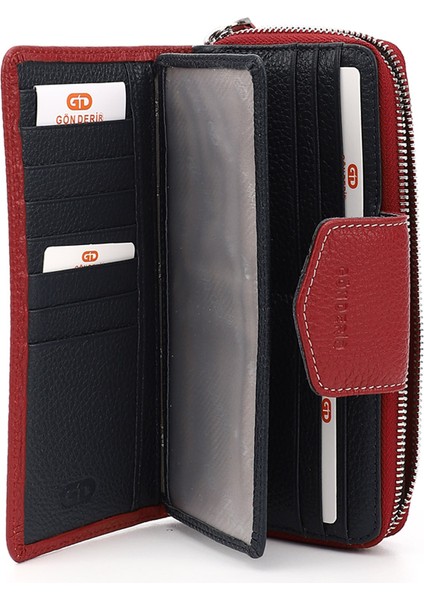 Kadın Kırmızı - Lacivert Yatay Hakiki Deri Cüzdan fırsatları