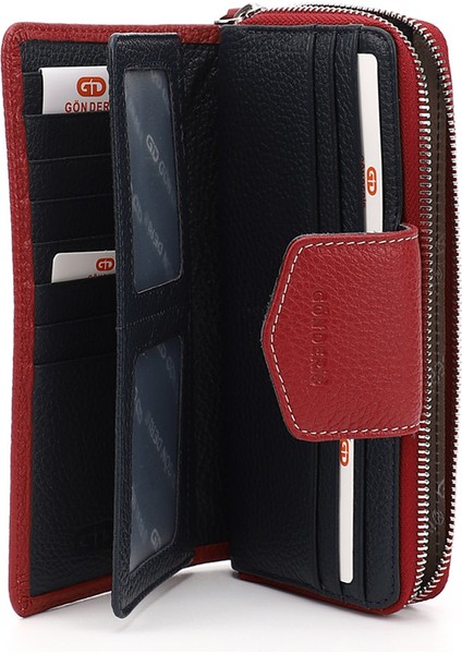 Kadın Kırmızı - Lacivert Yatay Hakiki Deri Cüzdan indirimleri