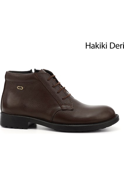 Erkek Kahve Floter Fermuarlı Hakiki Deri Klasik Bot