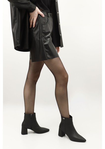 Kadın Siyah Fermuarlı Sivri Burun Kalın Topuklu Bot fiyatları