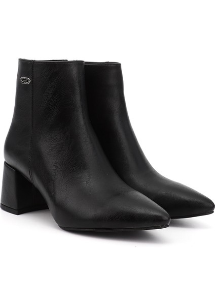 Kadın Siyah Fermuarlı Sivri Burun Kalın Topuklu Bot modelleri