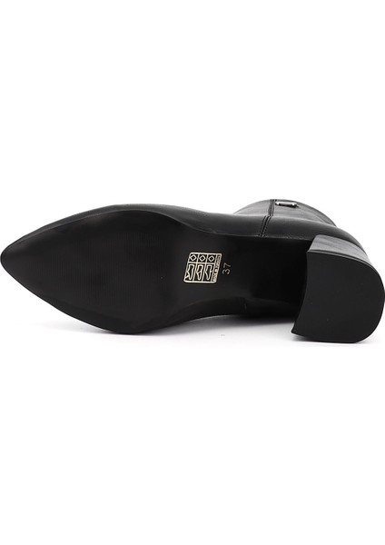 Kadın Siyah Fermuarlı Sivri Burun Kalın Topuklu Bot indirimleri